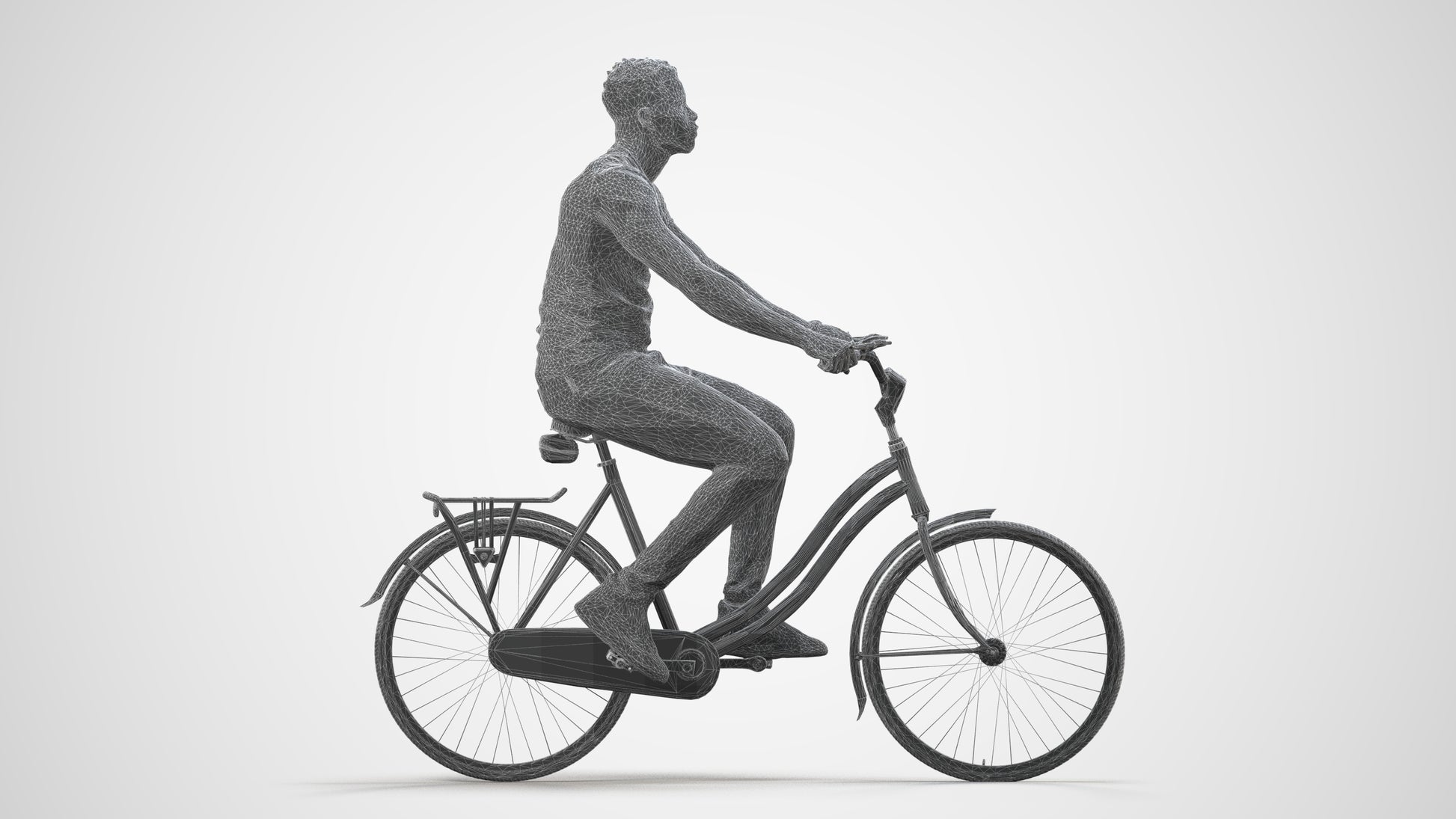 scanned 3D man casual cycling, photogrammetry people for Enscape and V-Ray, wireframe side view