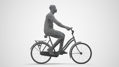 scanned 3D man casual cycling, photogrammetry people for Enscape and V-Ray, wireframe side view