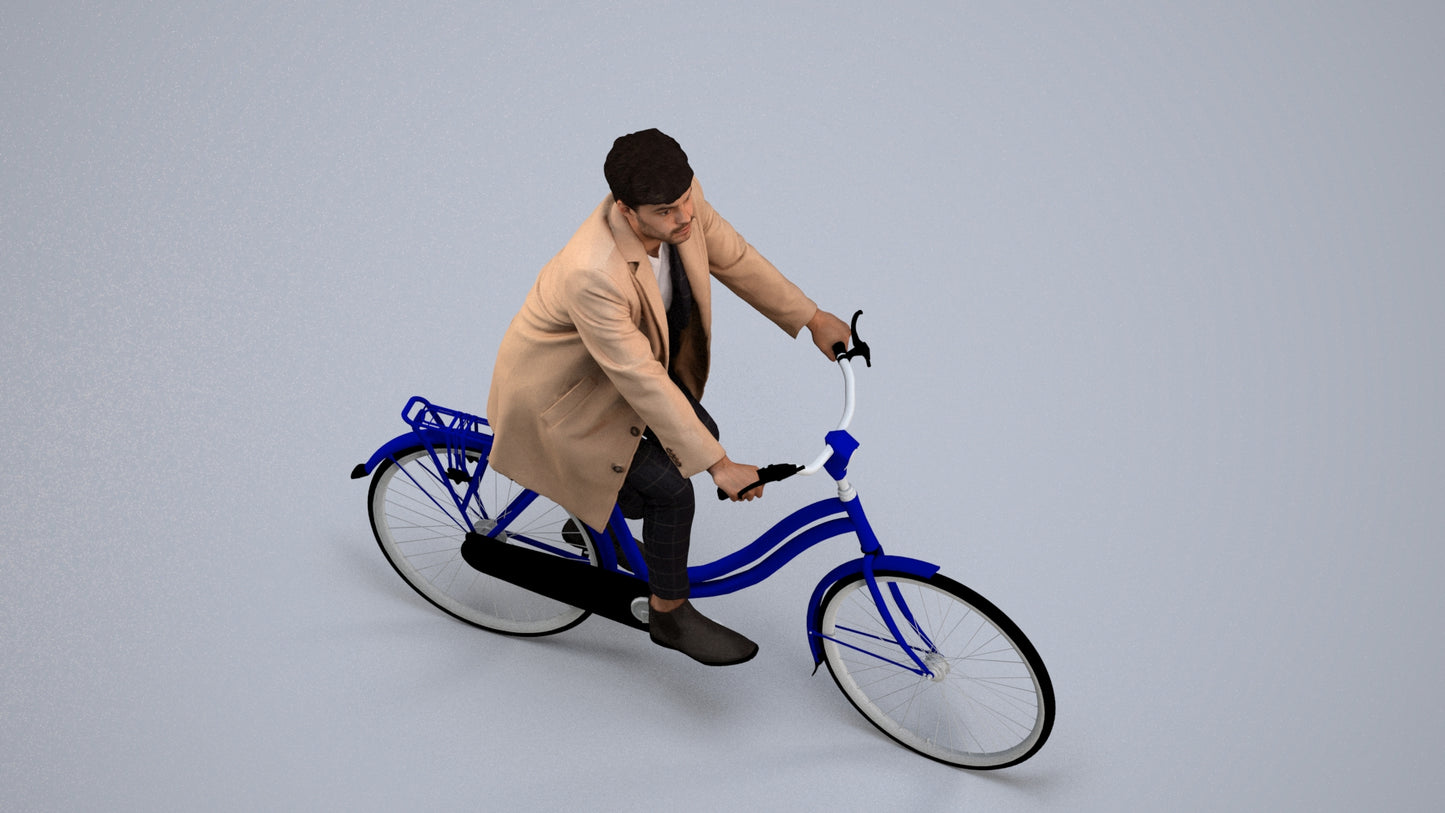 3D scanned man cycling business, photorealistic archviz people for Enscape and SketchUp, back view render