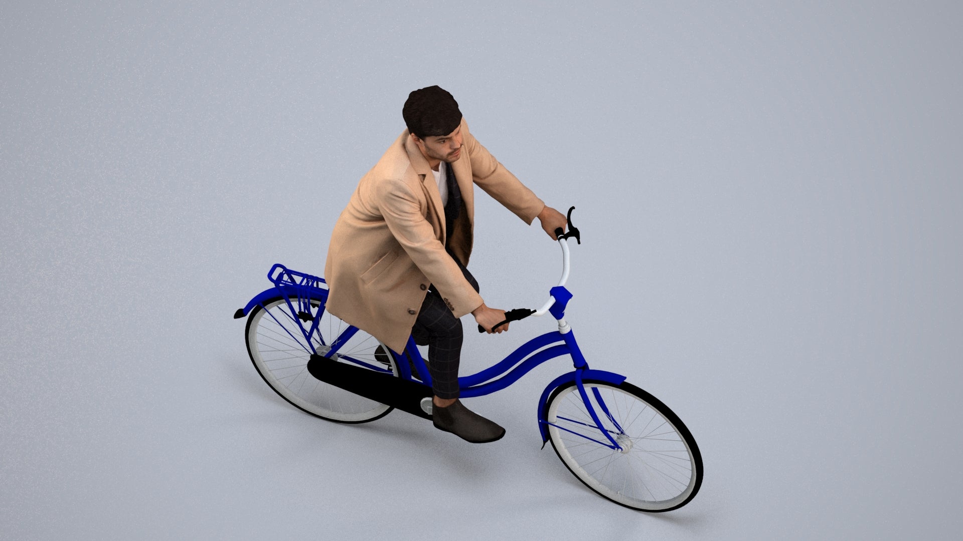 3D scanned man cycling business, photorealistic archviz people for Enscape and SketchUp, back view render