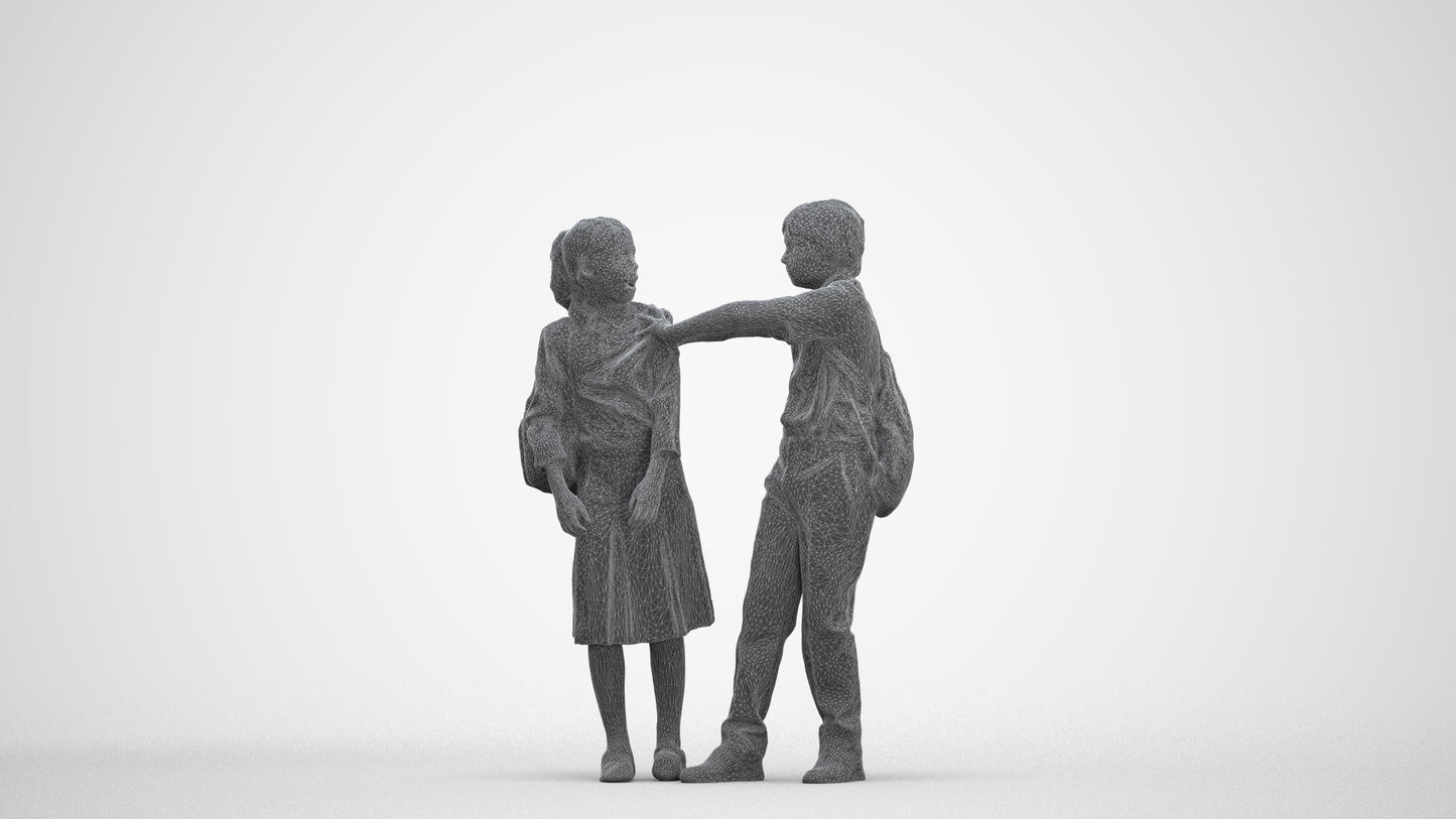 3D human model girl kids, photogrammetry scanned person for archviz, three-quarter front view render