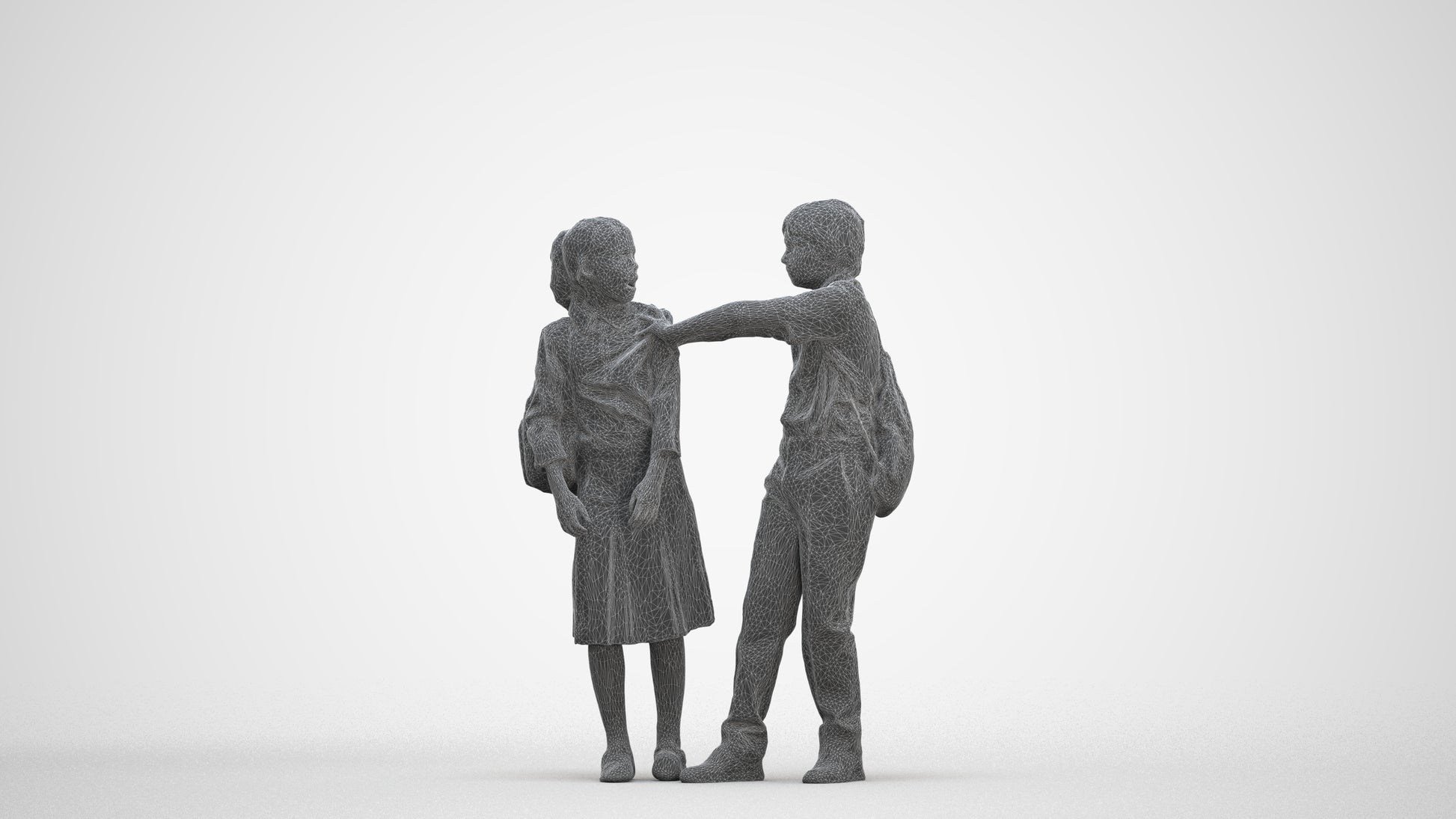 3D human model girl kids, photogrammetry scanned person for archviz, three-quarter front view render