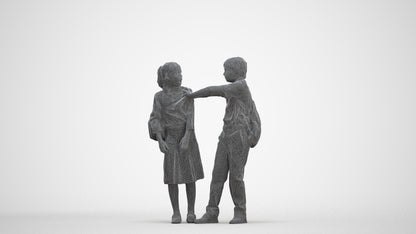 3D human model girl kids, photogrammetry scanned person for archviz, three-quarter front view render