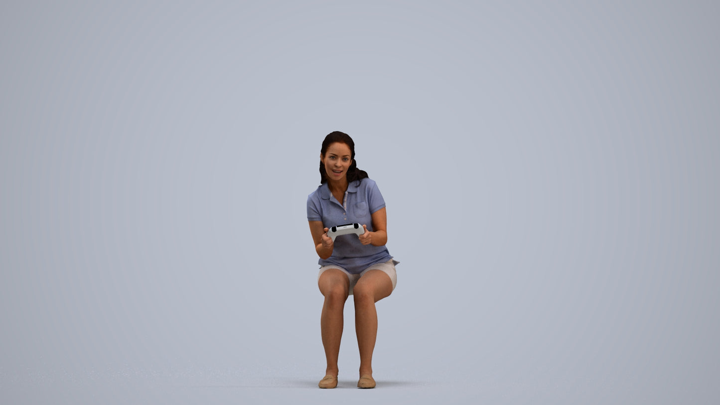 realistic 3D human woman casual sitting, archviz people FBX OBJ for Blender, standing pose render