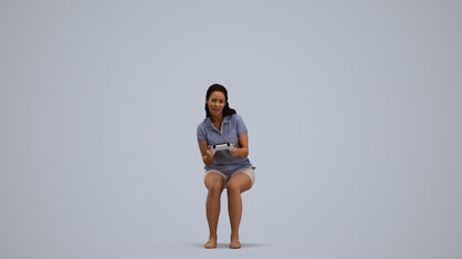 realistic 3D human woman casual sitting, archviz people FBX OBJ for Blender, standing pose render