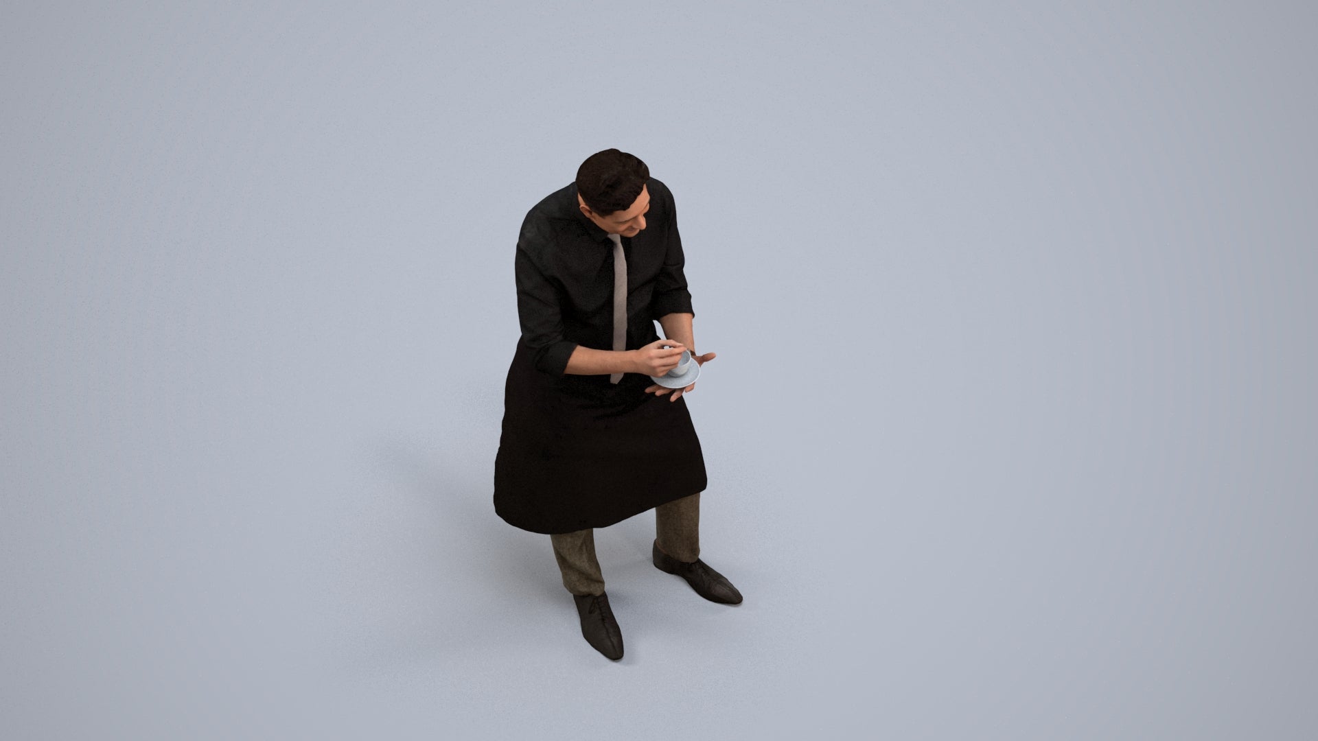 photogrammetry 3D man hospitality, realistic human model archviz FBX, back view render