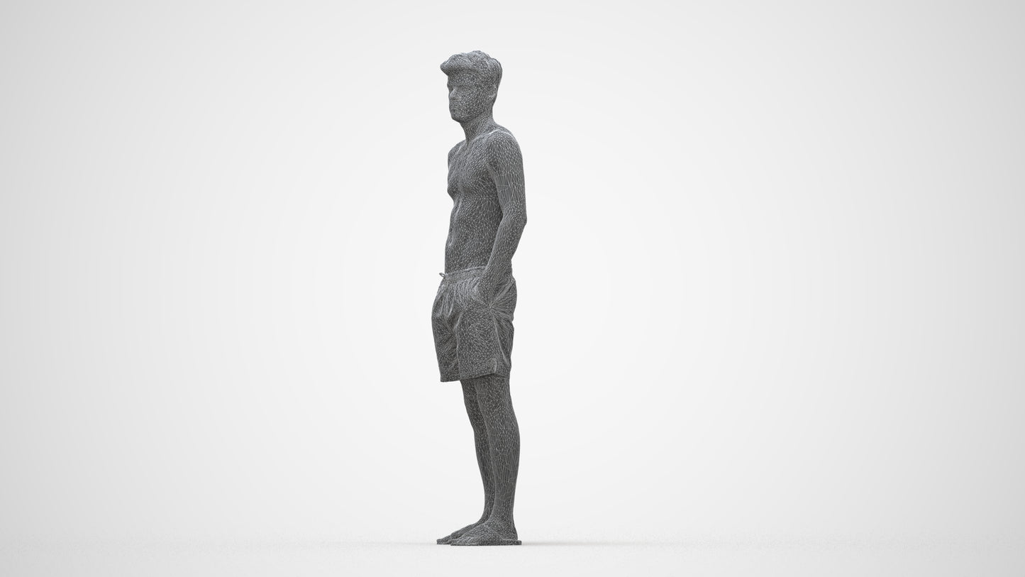3D scanned man pool, photorealistic archviz people for Enscape and SketchUp, wireframe back view