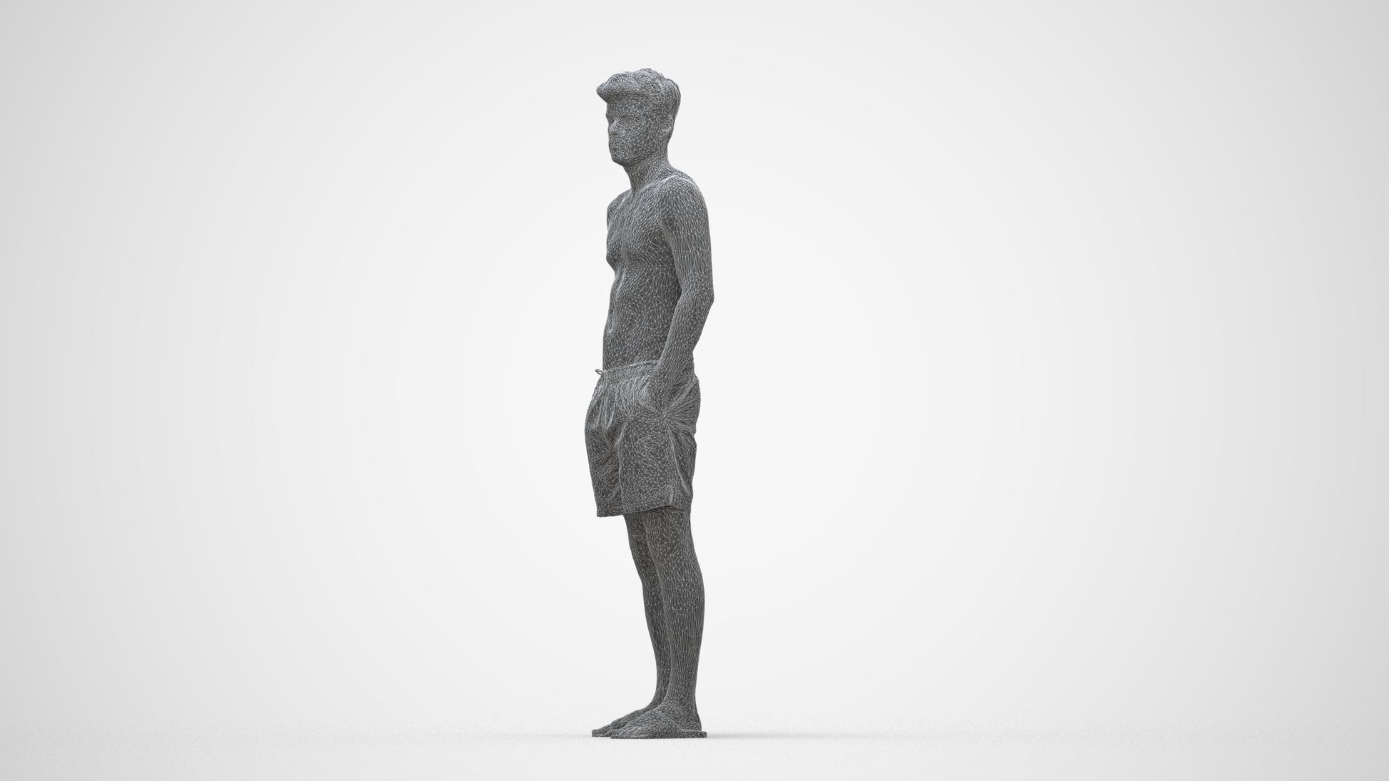 3D scanned man pool, photorealistic archviz people for Enscape and SketchUp, wireframe back view
