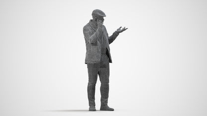 3D human model man casual standing, photogrammetry scanned person for archviz, wireframe side view