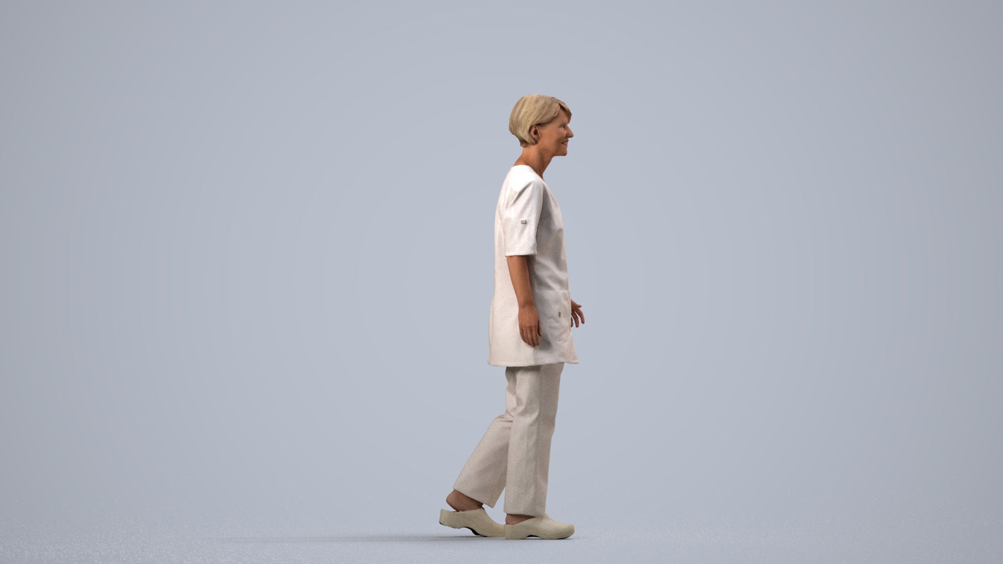 photogrammetry 3D woman standing, realistic human model archviz FBX, side view render