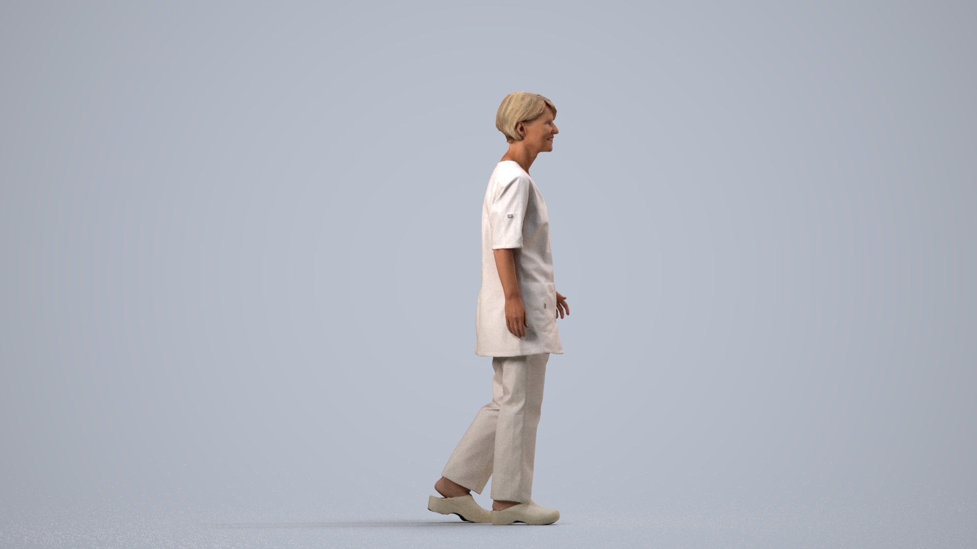 photogrammetry 3D woman standing, realistic human model archviz FBX, side view render