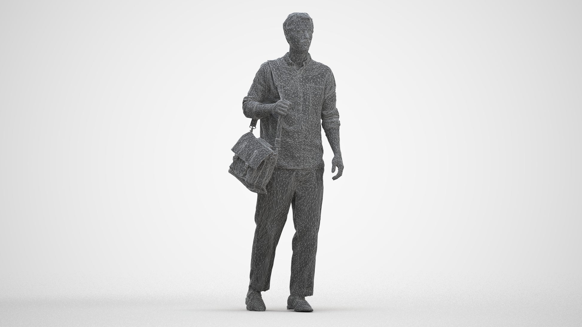 photogrammetry 3D man casual walking, realistic human model archviz FBX, three-quarter front view render