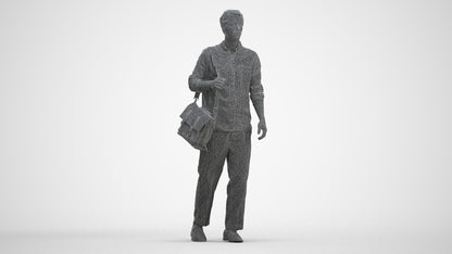 photogrammetry 3D man casual walking, realistic human model archviz FBX, three-quarter front view render