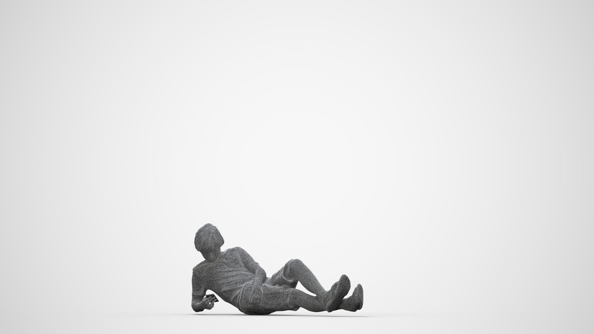 3D human model boy casual kids, photogrammetry scanned person for archviz, wireframe back view