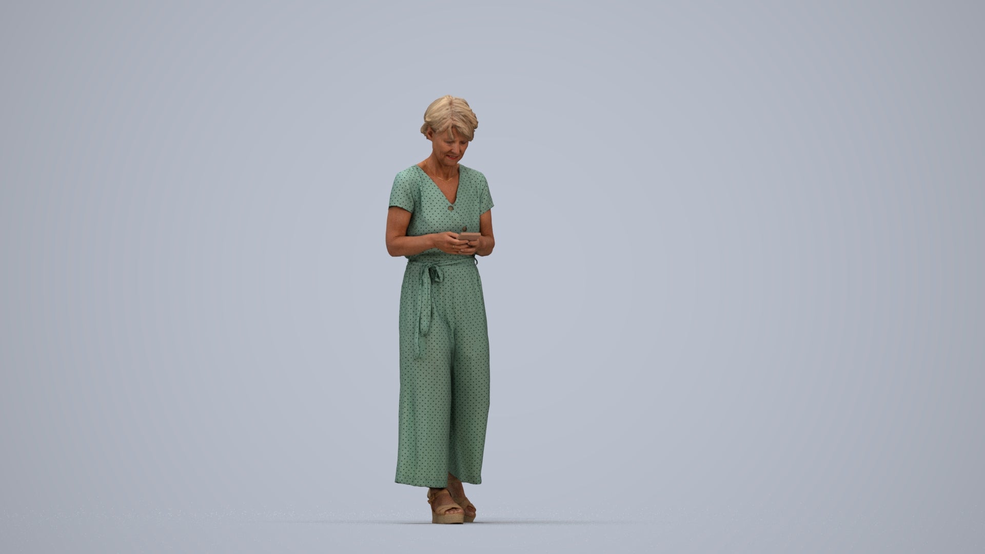 scanned 3D senior woman casual walking, photogrammetry people for Enscape and V-Ray, top-down view render