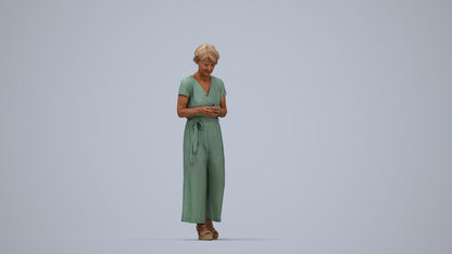 scanned 3D senior woman casual walking, photogrammetry people for Enscape and V-Ray, top-down view render