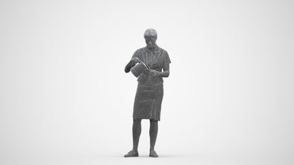 realistic 3D woman hospitality, scanned archviz people for Blender and 3ds Max, three-quarter front view render