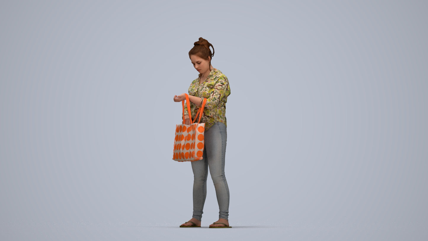 realistic 3D people woman formal shopping, render-ready for V-Ray and Corona, FBX OBJ, top-down view render