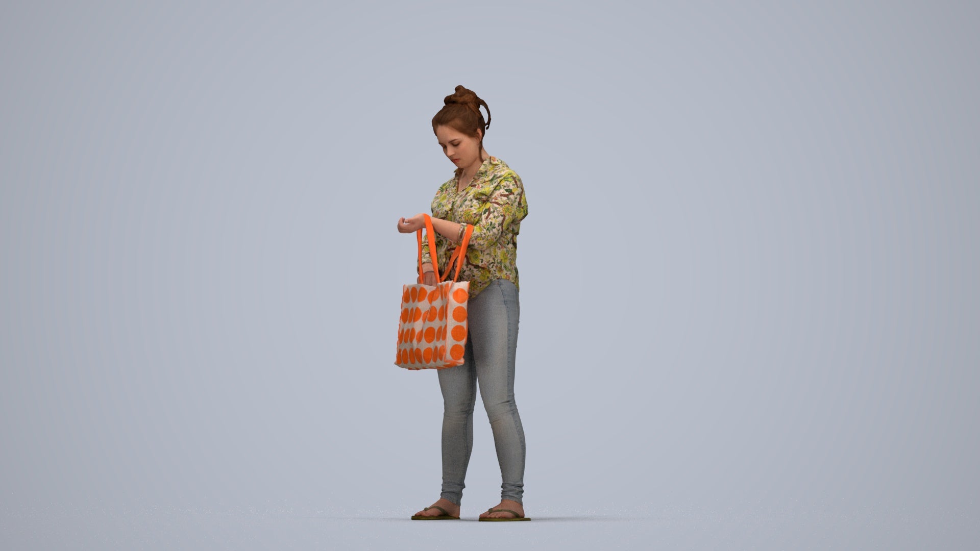 realistic 3D people woman formal shopping, render-ready for V-Ray and Corona, FBX OBJ, top-down view render