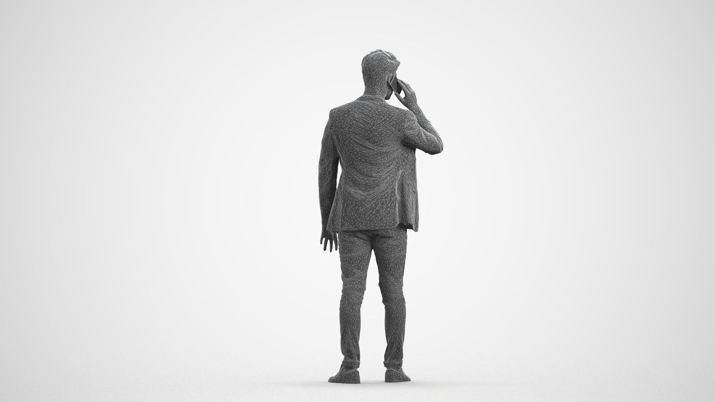 realistic 3D human man casual standing, archviz people FBX OBJ for Blender, wireframe front view