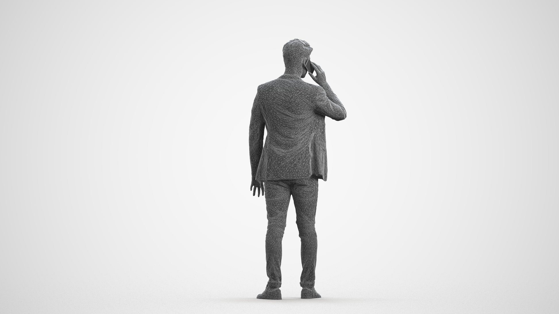 realistic 3D human man casual standing, archviz people FBX OBJ for Blender, wireframe front view