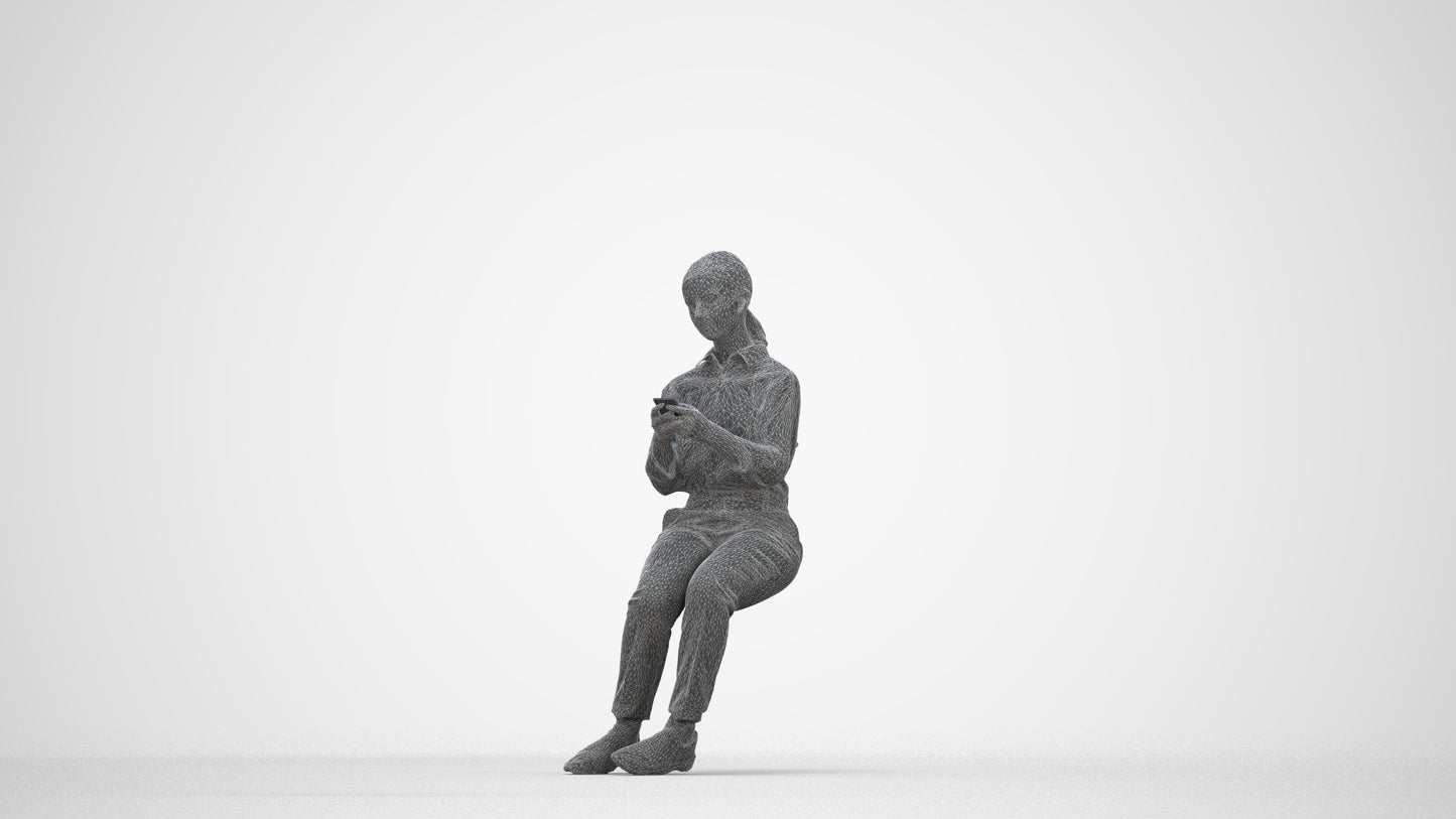 3D people model girl business kids, scanned human for 3ds Max rendering, wireframe back view