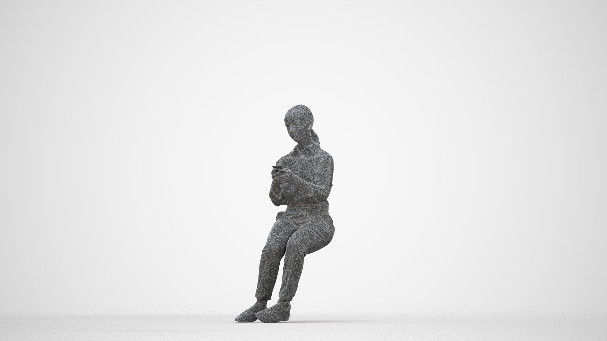 3D people model girl business kids, scanned human for 3ds Max rendering, wireframe back view