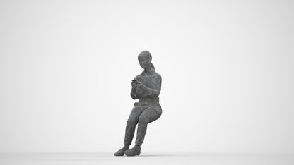 3D people model girl business kids, scanned human for 3ds Max rendering, wireframe back view