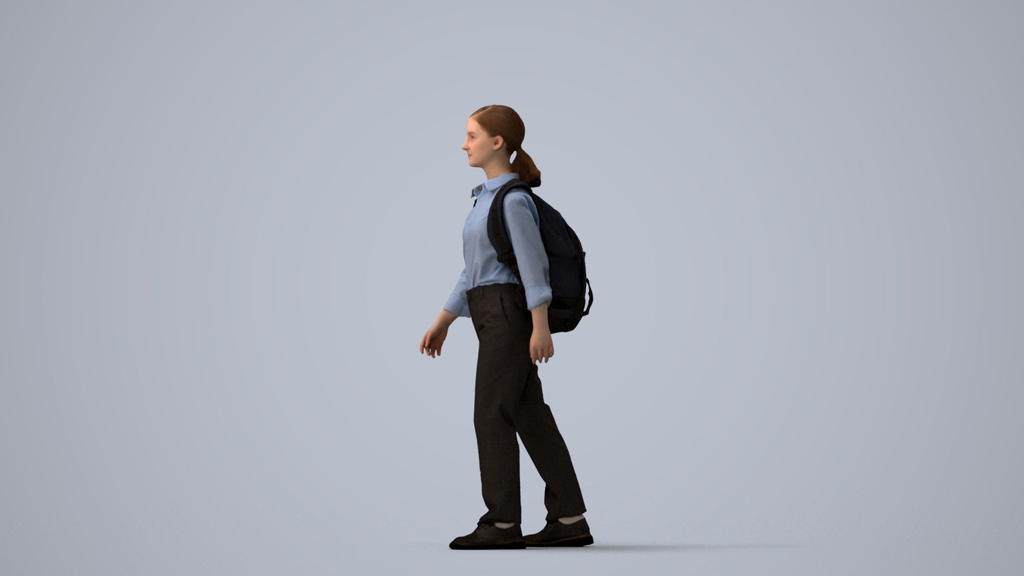 scanned 3D girl kids, photogrammetry people for Enscape and V-Ray, three-quarter view render
