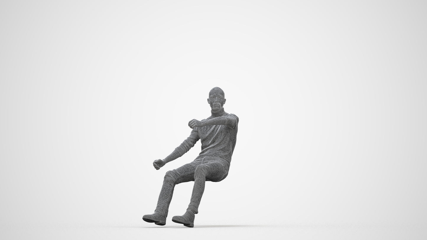 3D people model man casual driving, scanned human for 3ds Max rendering, wireframe back view