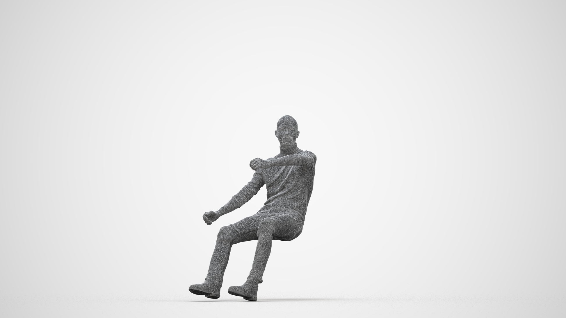 3D people model man casual driving, scanned human for 3ds Max rendering, wireframe back view
