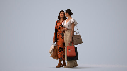 realistic 3D human woman shopping, archviz people FBX OBJ for Blender, three-quarter view render