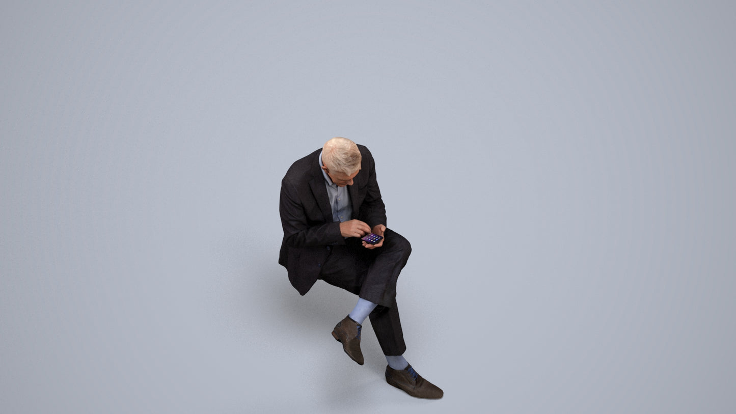 realistic 3D human senior man business, archviz people FBX OBJ for Blender, back view render