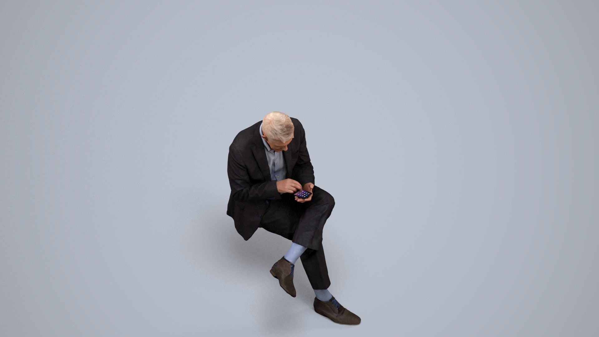 realistic 3D human senior man business, archviz people FBX OBJ for Blender, back view render