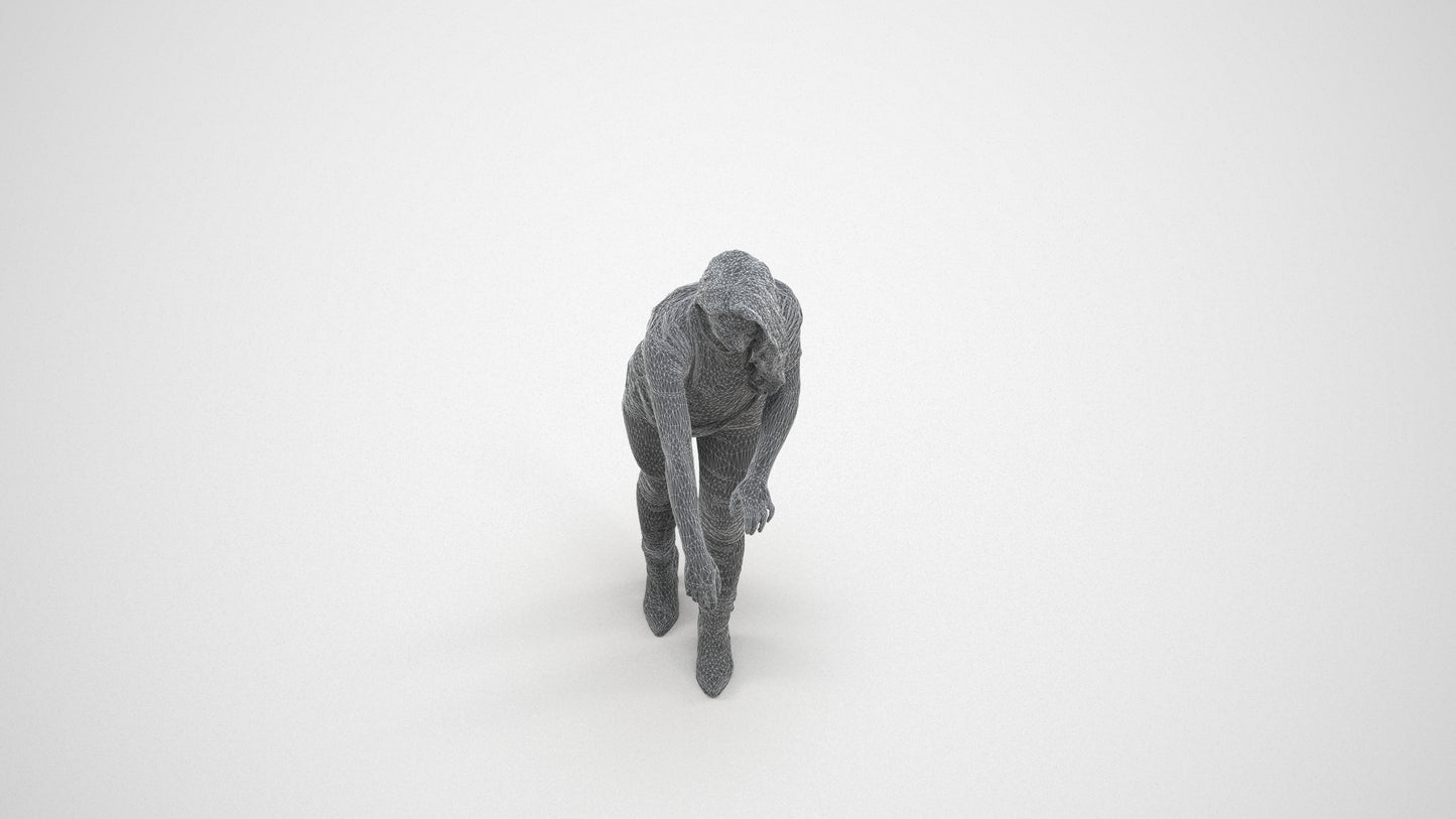 scanned 3D woman casual standing, photogrammetry people for Enscape and V-Ray, wireframe three-quarter view
