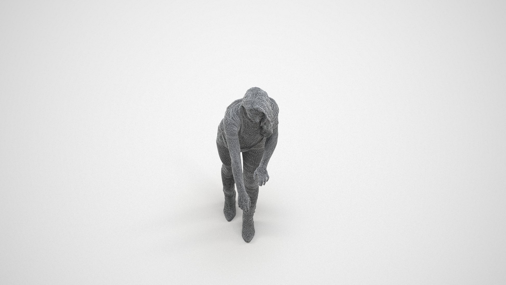 scanned 3D woman casual standing, photogrammetry people for Enscape and V-Ray, wireframe three-quarter view
