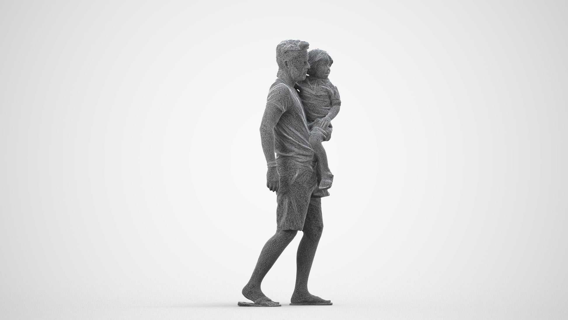realistic 3D human boy casual kids, archviz people FBX OBJ for Blender, wireframe side view