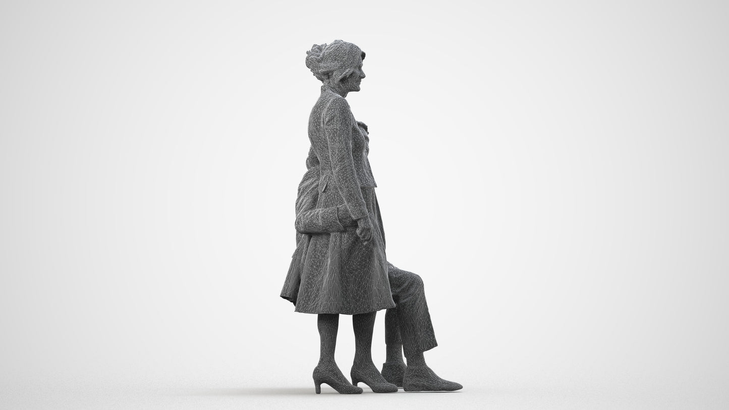 realistic 3D human senior woman formal couple, archviz people FBX OBJ for Blender, wireframe side view