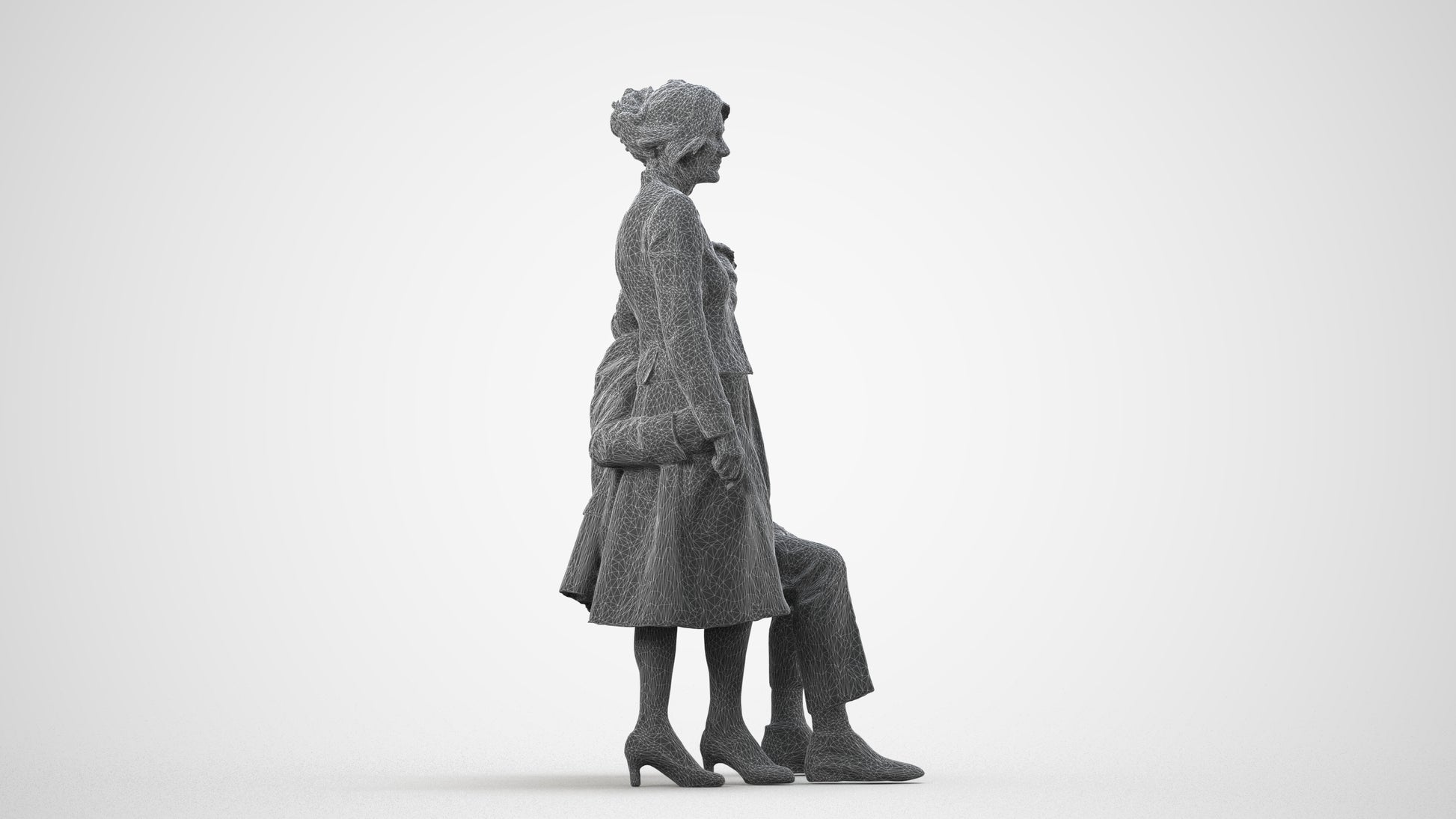 realistic 3D human senior woman formal couple, archviz people FBX OBJ for Blender, wireframe side view