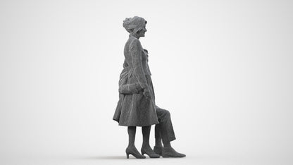 realistic 3D human senior woman formal couple, archviz people FBX OBJ for Blender, wireframe side view