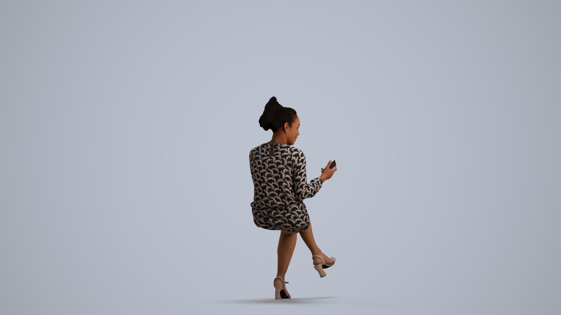 3D scanned woman sitting casual, photorealistic archviz people for Enscape and SketchUp, front view render