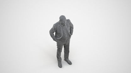 scanned 3D senior man business standing, photogrammetry people for Enscape and V-Ray, wireframe three-quarter view