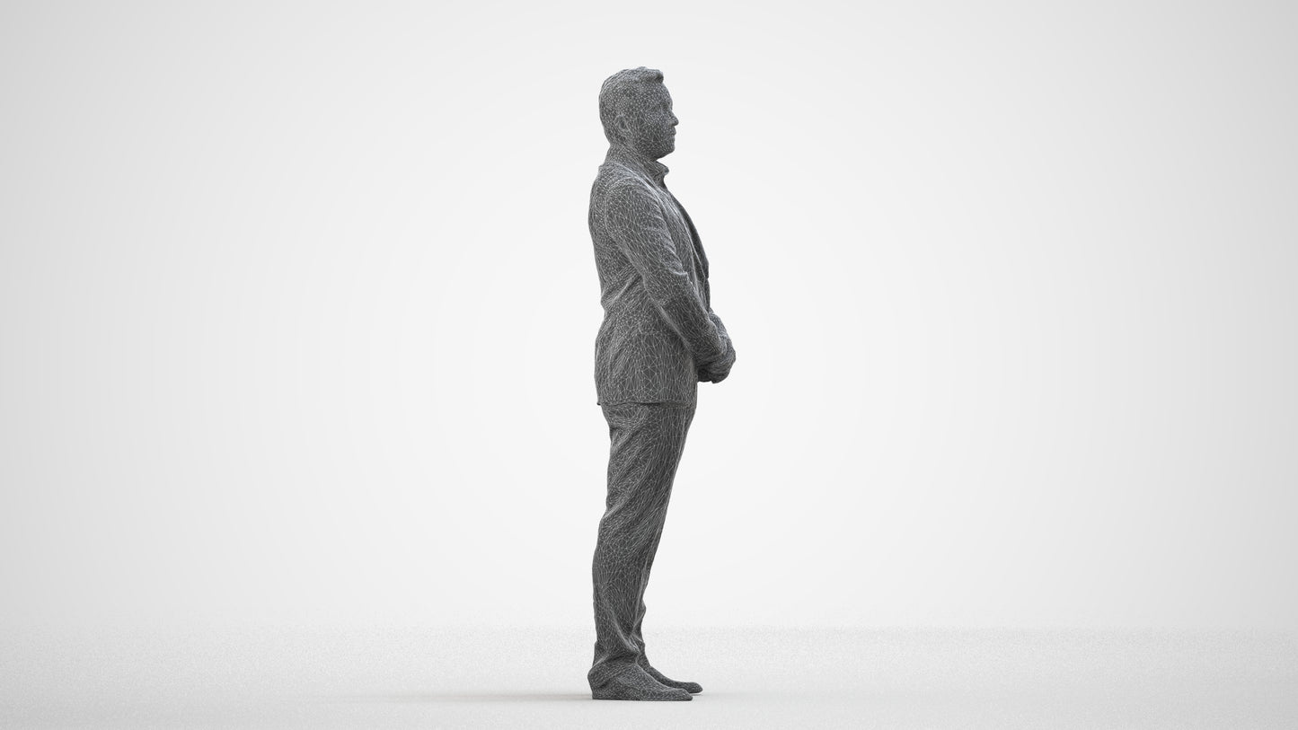 3D people model man business formalaffairs, scanned human for 3ds Max rendering, wireframe side view