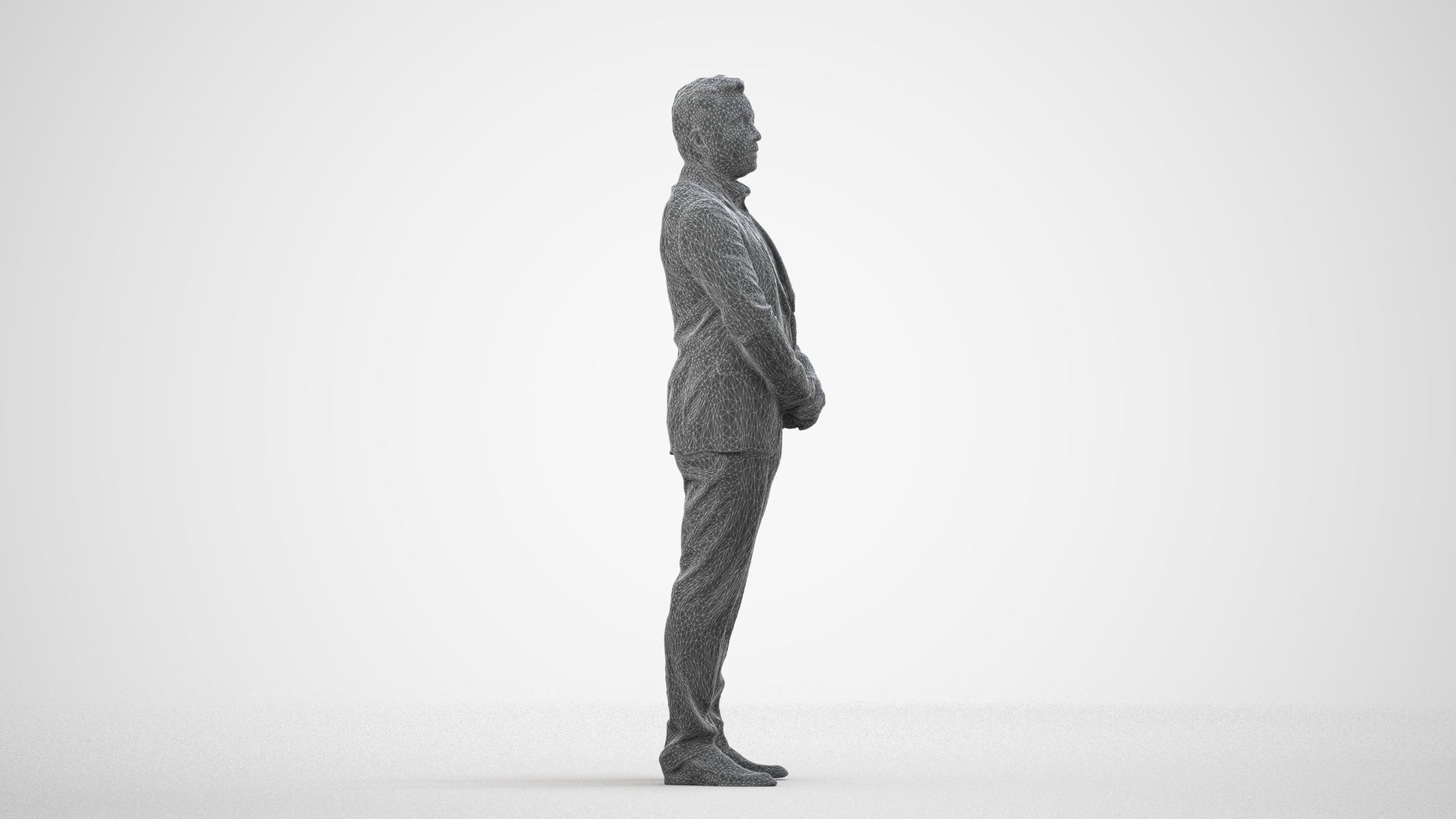 3D people model man business formalaffairs, scanned human for 3ds Max rendering, wireframe side view