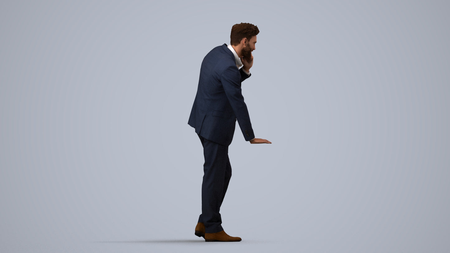 realistic 3D human man business, archviz people FBX OBJ for Blender, side view render