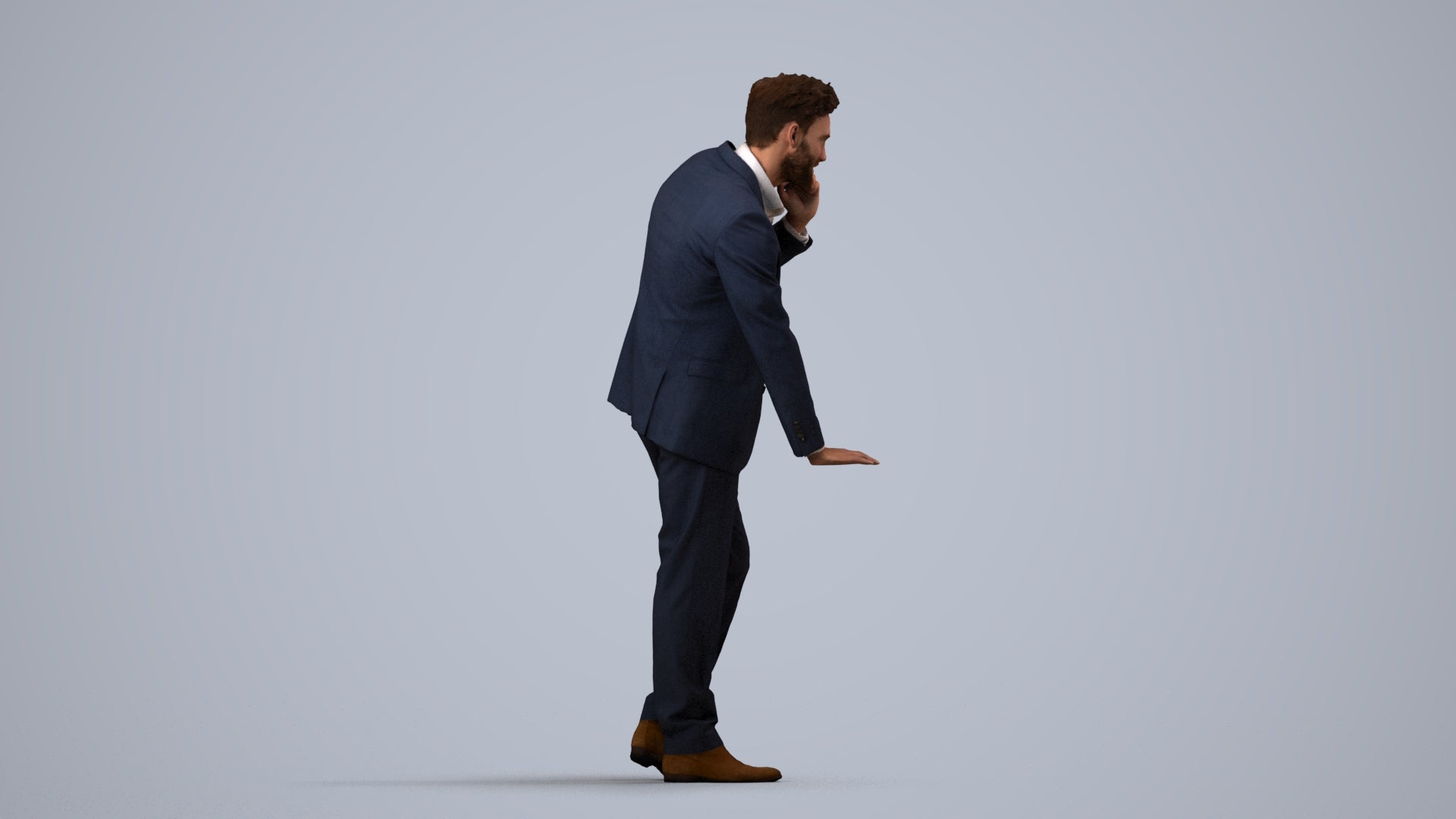 realistic 3D human man business, archviz people FBX OBJ for Blender, side view render