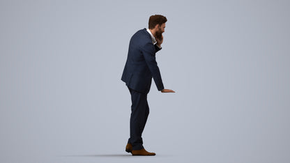 realistic 3D human man business, archviz people FBX OBJ for Blender, side view render