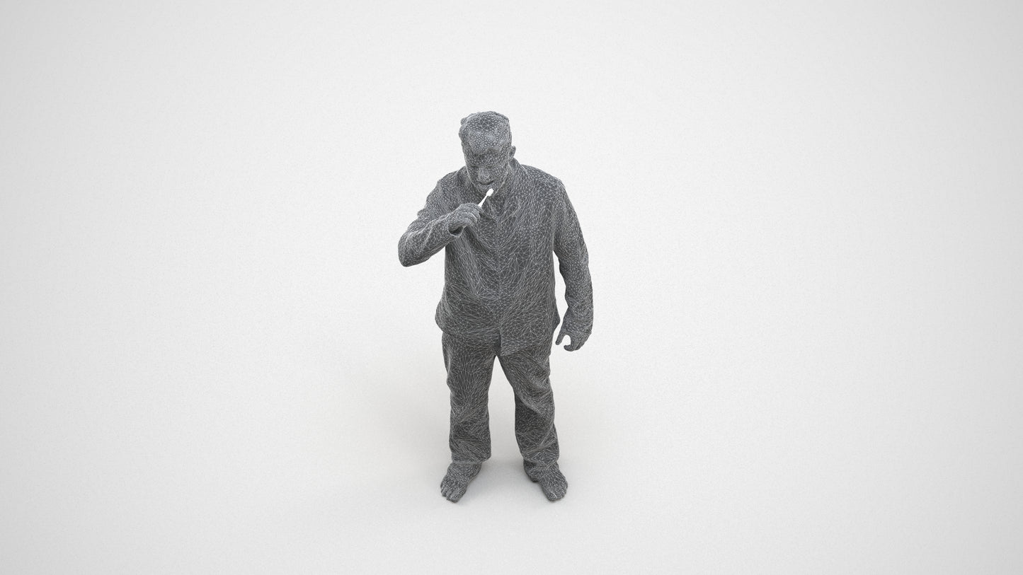 3D scanned man bathroom, photorealistic archviz people for Enscape and SketchUp, wireframe three-quarter view