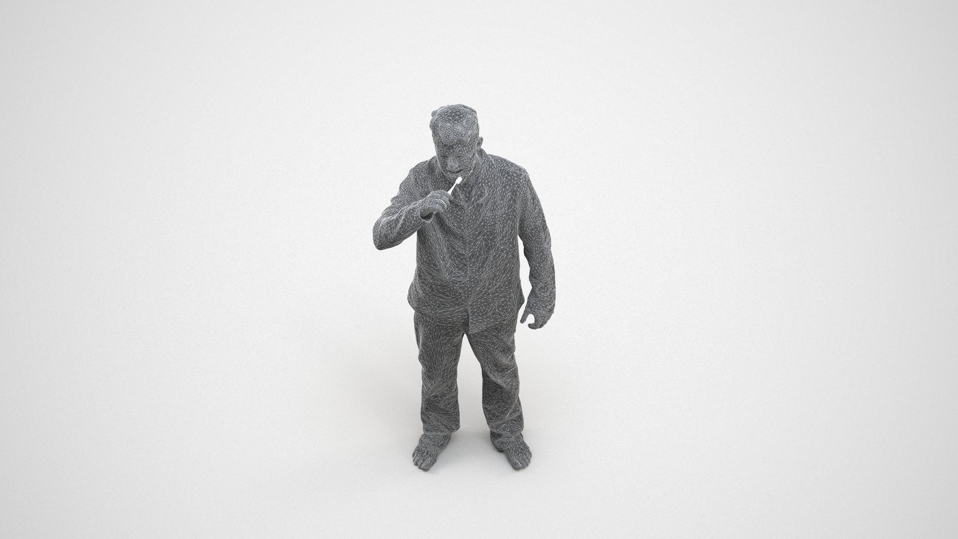 3D scanned man bathroom, photorealistic archviz people for Enscape and SketchUp, wireframe three-quarter view