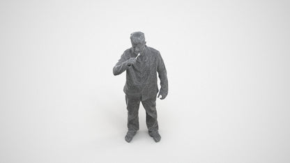 3D scanned man bathroom, photorealistic archviz people for Enscape and SketchUp, wireframe three-quarter view